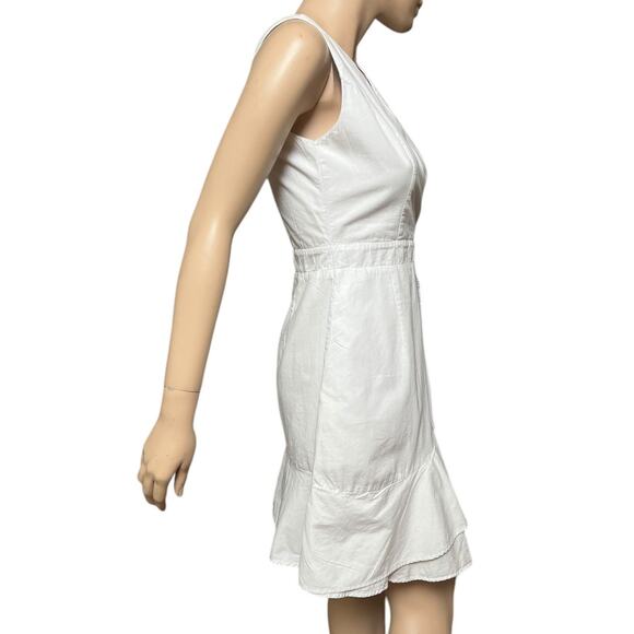 Claudio Milano 100% Linen Size S Mini Dress Sleeveless Cross Top Ruffles Skirt - Picture 6 of 10